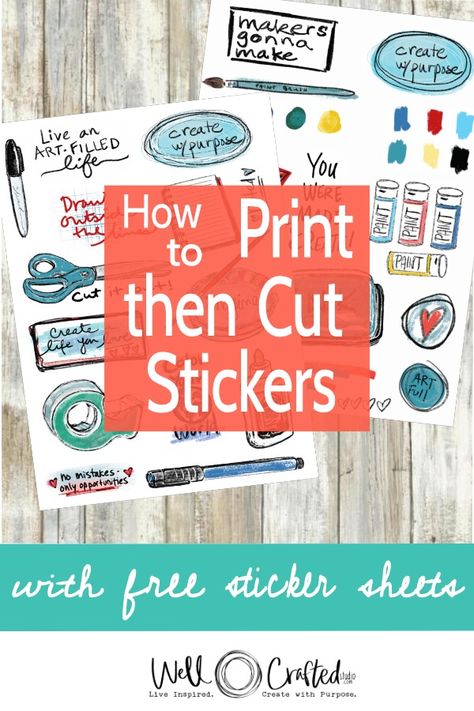 The step by step guide to Print and Cut Stickers in Cricut Design Space. With Free Art Supplies Stickers download so you can make these DIY stickers for your planner, back to school, or a teacher's gift! #diystickers #cricut #designspace #cricutstickers #procreate Diy Printable Stickers, Sticker Sheet Size Guide, Cricut Sticker Sheet Tutorial, Print And Cut Cricut Stickers, How To Print Stickers On Cricut, Cricut Projects For Craft Shows, Easy Cricut Stickers, Cricket Stickers Printable, How To Print Stickers