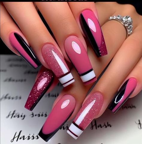 One Nail Design Ideas, Pink Nail With Glitter, 50s Nails, Dollar Tree Nails, Dollar Nails, Ballerina Acrylic Nails, Makeup Nails Designs, Dollar Tree Haul, Sassy Nails