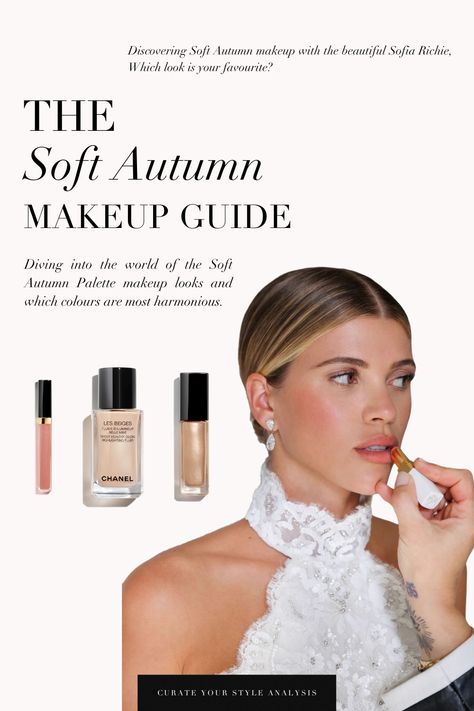 The Soft Autumn makeup guide with the beautiful Sofia Richie as an example 🤍 . #coloranalysis #colouranalysis #softautumn #autumnpalette #sofiarichie #sofiarichiestyle Blush For Soft Autumn, Soft Autumn Foundation, Soft Autumn Makeup Tutorial, Soft Autumn Bridal Makeup, Soft Classic Soft Autumn, Soft Autumn Drugstore Makeup, Soft Autumn Wedding Makeup, Soft Autumn Skin Tone, Soft Autumn Examples