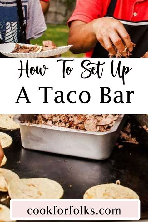 Setting up a self-serve taco bar buffet? How should you keep everything warm? These tips for the set up of food stations will give you some party ideas that will help make your backyard party successful and keep your guests happy when you're cooking for a crowd. Family reunion ideas Setting Up A Taco Bar, Taco Bar Meat Ideas, Easy Fiesta Food, Christmas Food Station Ideas, How To Set Up Taco Bar For Party, Small Taco Bar, Ideas For Taco Bar Party, Diy Taco Bar Party, Cute Taco Bar Ideas