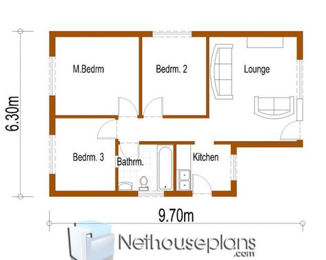 Simple House Plans | 3 Room House Plans |House Design| Nethouseplans Simple 3 Bedroom House Plans, Simple 3 Bedroom House, 3 Room House Plan, 3 Bedroom House Plans, Budget House Plans, Small House Blueprints, Simple Floor Plans, Small Modern House Plans, Three Bedroom House Plan