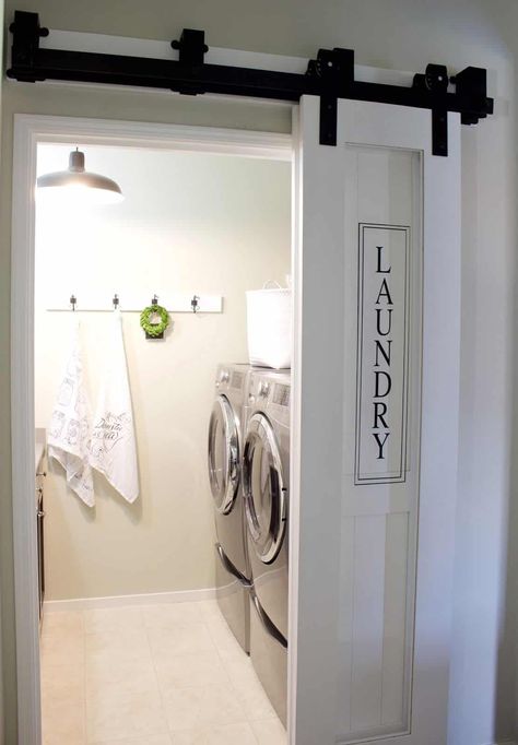 Modern Farmhouse Laundry Room, Laundy Room, Laundry Room Storage Shelves, Small Laundry Room Organization, Room Storage Diy, Basement Laundry Room, Basement Laundry, Laundry Room Doors, Farmhouse Laundry Room