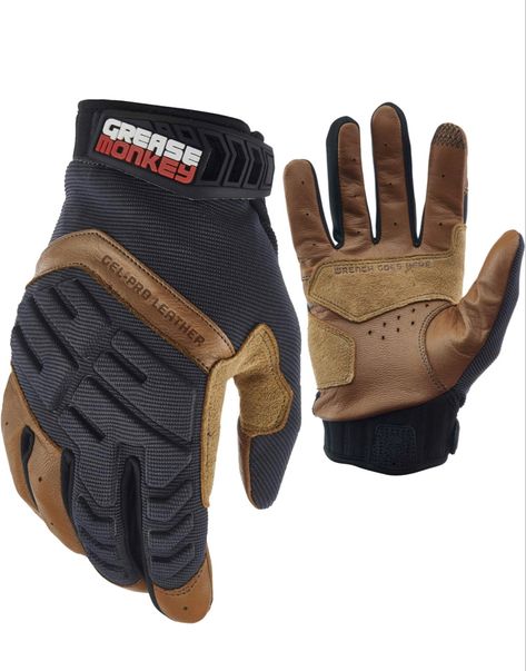 GREASE MONKEY Gel-PRO Leather Hybrid Mechanic Gloves, Leather Palm Work Gloves with Gel Impact Protection & Touchscreen Capability, Medium, Brown#ad Wheelchair Gloves, Mechanic Gloves, Grease Monkey, Prosthetic Leg, Safety Work, Workout Gloves, Bike Gloves, Driving Gloves, Protective Gloves