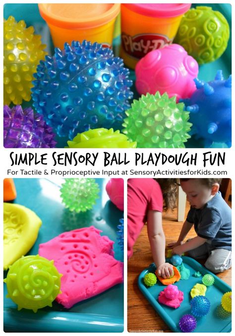 Sensory Ball Play with Playdough - Sensory Activities for Kids Balls Sensory Bin, Playdough Therapy Activities, Early Childhood Sensory Activities, Ball Sensory Activities, Play Doh Sensory Bin, Sensory Play Themes, Simple Sensory Activities, Play Dough Activities Toddler, Play Doh Crafts