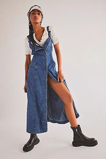 Denim Dresses | Free People Denim Dungaree Dress, Denim Dress Outfit, Dress Over Jeans, Vintage Denim Dress, Denim Jean Dress, Time After Time, Denim Maxi, Free People Denim, Hottest Fashion Trends