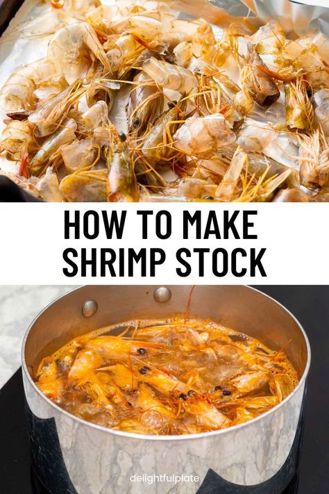 a tray of shrimp shells and heads to make shrimp stock Shrimp Stock Recipe, Shrimp Stock, Shrimp Soup Recipes, Homemade Stock, How To Make Shrimp, Seafood Stock, Stock Recipes, Shrimp Sauce, Shrimp Soup