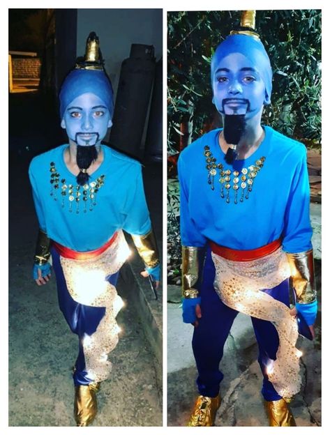 Aladdin Genie diy Costume Alladin Genie Costume, Aladdin Group Costume, Alladin Costume Ideas, Aladdin Jr Costumes, Aladdin Costume Ideas, Genie Costume Diy, Diy Aladdin Costume, Genie Costume Aladdin, Genie Costume For Women