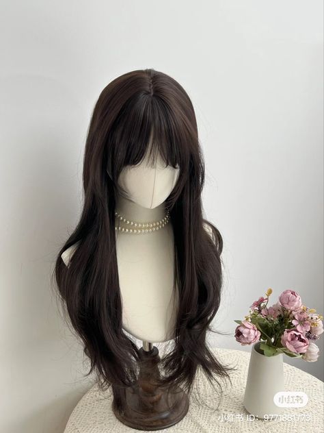 Hair Styles Side View, Whisper Bangs Long Hair, Cute Hairstyles For Round Face, Hairstyles Thick Hair Long, Wenlcv Hair, Hairstyles Mannequin, Korean Long Hairstyle, Baby Girls Frock Design, Korean Wigs