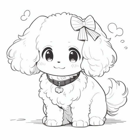 Chibi Dog, Dog Kawaii, Creation Coloring Pages, Chibi Coloring Pages, Coloring Pages Adult, Dog Coloring Book, Hello Kitty Colouring Pages, Space Coloring Pages, Farm Animal Coloring Pages