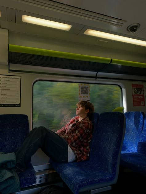 #travel #train #aesthetic #photography #cinematic Person Sitting On Train, Guy On Train, Train Photography Aesthetic, Train Pictures Aesthetic, People On Train, Sitting In Train, Train Reference, Small Comic, Train Aesthetic