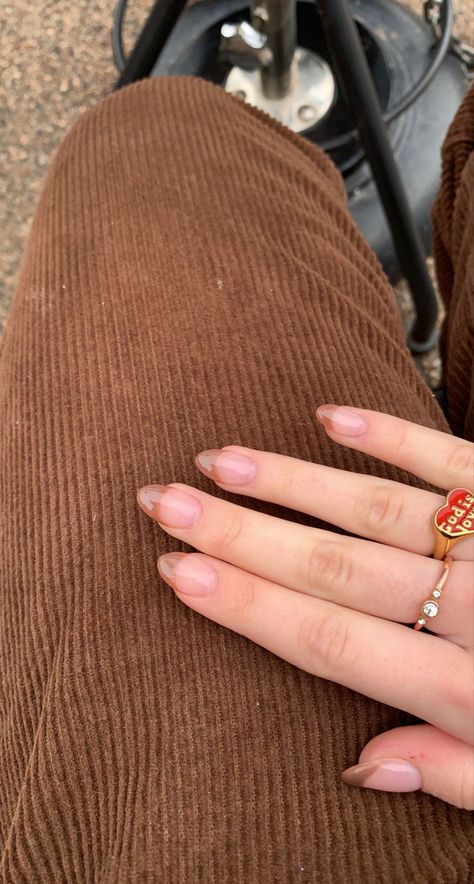 Light Brown French Tip Nails, Brown French Tips, Brown French Tip Nails, Brown French Tip, Acrylic Nails Almond Shape, Brown French, Light Pink Nails, Mocha Color, Almond Acrylic Nails