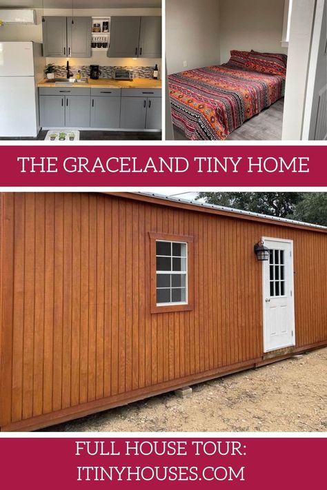 The Graceland is the shed conversion of your dreams! A tiny home park model style with 2 bedrooms and a great price tag! There aren't many 2 bedroom tiny homes out there and this one is also an affordable tiny house for sale! Two Bedroom Shed House, Shed To Tiny House Floor Plans 2 Bedroom, 14x60 Tiny House, Tiny Home Floor Plans 2 Bedroom, Graceland Shed Homes, 2 Bedroom Shed House Plans, Shed To Tiny House Floor Plans 16x40, She’d To Home Conversion, Tiny Home Floorplan 2 Bedroom