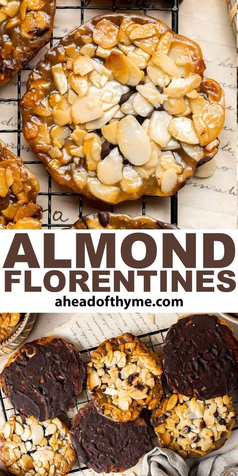 Florentines Sliced Almonds Recipes, Cheat Desserts, Almond Florentines, Florentine Cookies Recipe, Lace Cookies Recipe, Florentine Cookies, English Biscuits, Florentines Recipe, Italian Almond Cookies