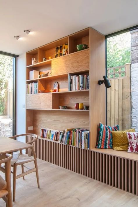 Oak Bookshelves, Window Seat Design, House Extensions, Window Seat, Modern House Exterior, 인테리어 디자인, House Inspiration, Dekorasi Rumah, Design Interior