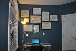 A collection of certificates and diplomas look great in an office. Do all the accomplishments justice by losing the glass glare and cheap frames -- display them with GAVA style and really make an impression! Diploma Wall Display Ideas, Diploma Display Wall, Diploma Wall Decor, Diploma Wall, Wall Display Ideas, Diploma Display, Office Update, Degree Wall, Cubicle Walls