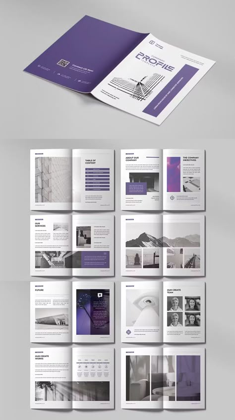 Clean Company Profile Brochure Template AI, EPS, PSD. 20 Pages. Purple Branding, Company Brochure Design, Company Profile Design Templates, Company Profile Brochure, Company Profile Presentation, Scale Business, Company Brochure, Model Images, Cleaning Companies