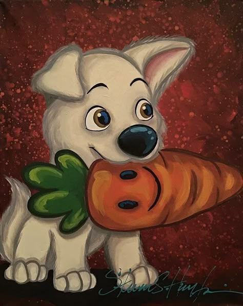 Disney Bolt Drawing, Pixar Drawings Easy, Cute Paintings Disney, Bolt Tattoo Disney, Bolt Disney Drawing, Easy Disney Painting Ideas, Cute Disney Paintings Easy, Disney Paintings Easy, Bolt Characters