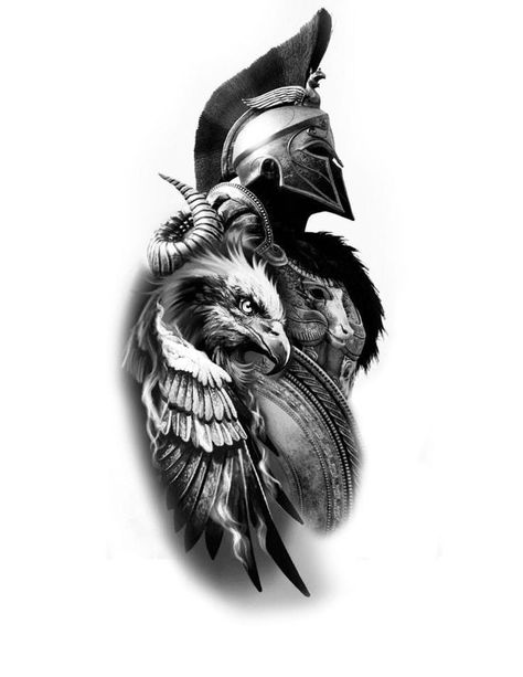 Spartan Eagle Tattoo, Tattoo Ideas For Men Spartan, Lion And Gladiator Tattoo Design, Realistic Eagle Tattoo Design, Sparta Tattoo Design, Spartan Tattoo Design, Sparta Tattoo, Warrior Tattoo Sleeve, Gladiator Tattoo