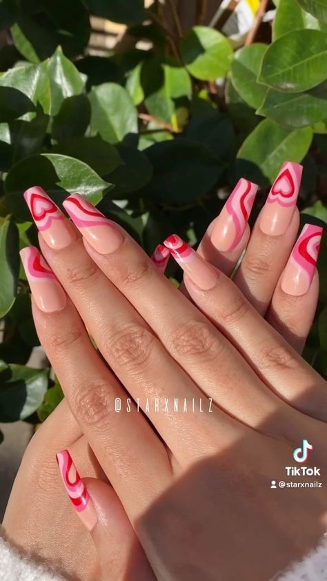 Red Wave Nails, Pink Wave Nails, Heart Wave, Wave Nails, Instagram Heart, Nails Press, Cute Spring Nails, Sweater Nails, Nail Sets