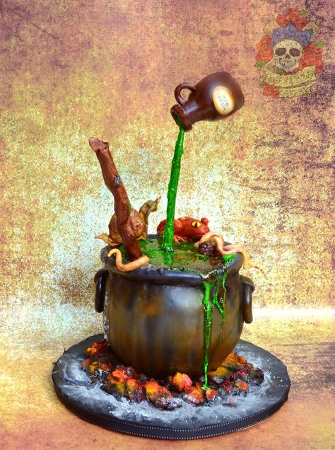 Gravity defying witches cauldron cake  - cake by Karen Keaney Gravity Cakes, Halloween Torte, Anti Gravity Cake, Witch Cake, Cauldron Cake, Novelty Cake, Halloween Cake Decorating, Gravity Defying Cake, Gravity Cake