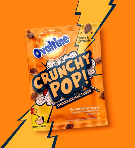 Ovaltine Crunchy Pop — ADHOCK STUDIO Snack Ads, Crisp Packaging, Snack Packaging Design, Pop Packaging, Food Package Design, Pop Background, Snack Design, Snack Package, Crunchy Snacks