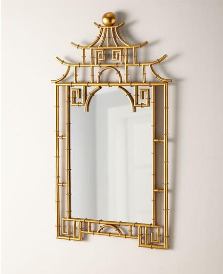 Pagoda Mirror, Monochromatic Interior Design, Stylish Mirror, Metal Wall Mirror, Chinese Chippendale, Bamboo Mirror, Asian Homes, Asian Home Decor, Chinoiserie Chic