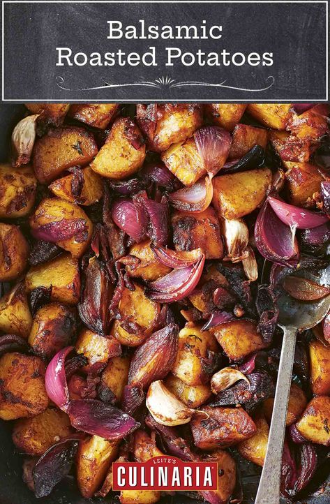 What a brilliantly simple idea: Roast chunks of potatoes, wedges of red onions, pancetta, and garlic in oil and balsamic vinegar. #weeknightdinner #sidedish #potatoes #potatolovers Roasted Potatoes Recipes, Balsamic Potatoes, Potatoes With Onions, Potatoes Wedges, Roasted Potatoes And Onions, Homemade Taco Seasoning Mix, Red Onion Recipes, Garlic Roasted Potatoes, Garden Plot