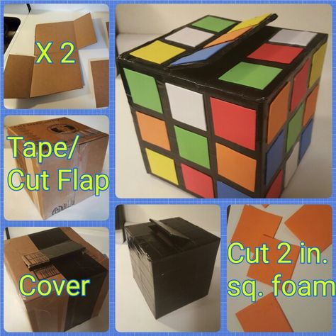 Rubiks Cube Valentine Box Ideas, Rubix Cube Gift Ideas, Rubix Cube Party Decorations, 90s Pinata, Rubiks Cube Decor, Diy Rubiks Cube Decor, Diy Rubix Cube Boxes, Rubix Cube Valentine Box Ideas, 80s Party Favors For Adults