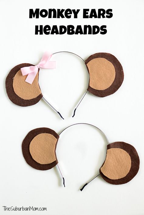 Anyone can make this easy no-sew Monkey Ears Headband costume or monkey birthday party idea. Diy Monkey Costume, Jungle Book Costumes, Monkey Party Ideas, Monkey Birthday Party, Curious George Birthday Party, Monkey Birthday Parties, Headband Costume, Monkey Costumes, Curious George Party