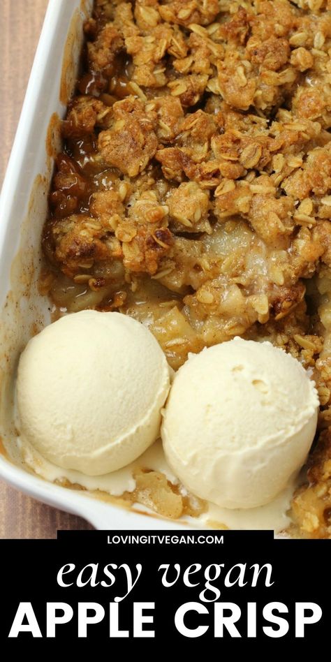 This vegan apple crisp is totally divine served warm with vegan cream or vegan vanilla ice cream. It’s deliciously flavorful and perfect for the holidays. Vegan Apple Crisp Recipe, Vegan Vanilla Ice Cream, Healthy Vegan Dessert, Vegan Apple Crisp, Easy Apple Crisp Recipe, Cooking Vegan, Plant Based Desserts, Vegan Holiday, Vegan Apple