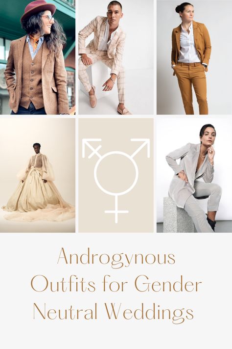 Inspiration for Unisex, A-Gender, Androgynous and Gender Fluid Wedding Wear. Find the perfect LGBTQIA+ formal wear in this list of designers and online stores. #non-binary #genderfluid #weddingwear #weddinginspiration #lgbtqiaweddinginspiration Unisex Wedding Guest Outfit, Lesbian Wedding Fashion, Wedding Outfit Nonbinary, Wedding Suits Nonbinary, Bridal Wedding Suits For Women, Wedding Suit Women Guest, Gender Fluid Formal Wear, Gender Fluid Wedding Attire, Unisex Formal Outfits