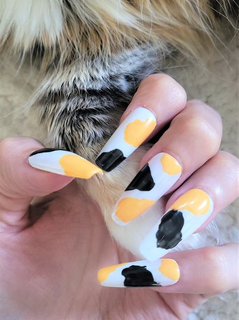 Calico Nails Design, Calico Cat Nails, Calico Nails, Cat Nail Designs, Long Nail Designs, Cat Nails, Calico Cat, Prom Nails, Nails Design