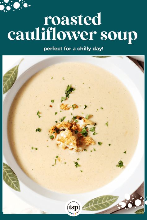 Looking for a flavorful and comforting soup that's not too heavy? This Roasted Cauliflower Soup with Cheddar Cheese strikes the perfect balance with a creamy texture and the best cauliflower flavor. It's ready in less than an hour, too! #EasyEntertaining #SpeckledPalate French Cauliflower Soup, Cabbage Cauliflower Soup, Cheesy Roasted Cauliflower, Kohlrabi Soup, Roasted Kohlrabi, Cauliflower Cheddar Soup, The Best Cauliflower, Cauliflower Cheese Soups, Cheesy Cauliflower Soup