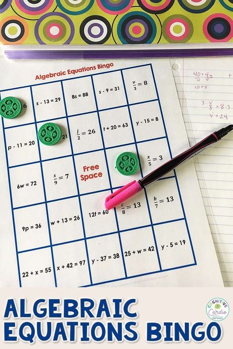 Fun Algebra Activities, Algebraic Expressions Activities, Math Games Middle School, Algebra Games, Algebraic Equations, Math Bingo, Math Lab, Maths Activities Middle School, Teaching Algebra