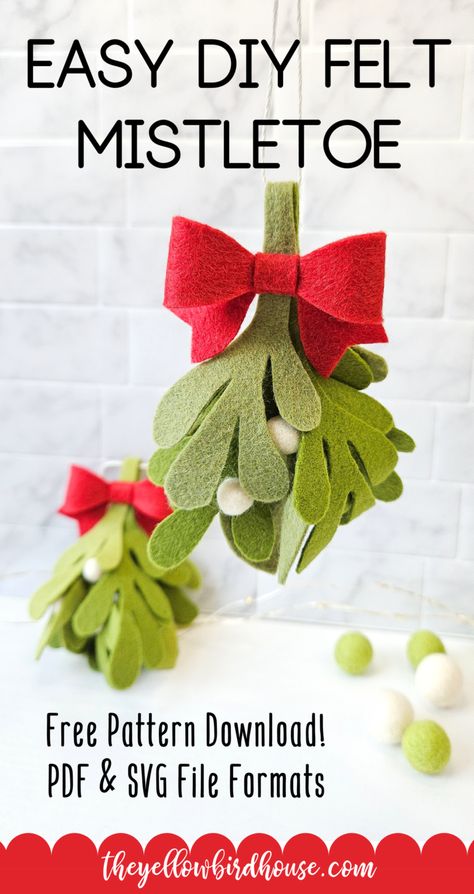 Easy DIY Felt Mistletoe free pattern download and step by step tutorial. Beginner friendly Christmas decor DIY project. Homemade mistletoe is a beautiful DIY gift for family or friends this holiday season. Deck your halls with DIY Christmas mistletoe just waiting for a couple to walk under it! Christmas Crafts With Felt Sheets, Diy Felt Mistletoe, Felt Mistletoe Garland, Felt Diy Christmas, Felt Mistletoe Pattern, Christmas Felt Patterns Free, Felt Leaves Template Free Pattern, Mistletoe Template Free Printable, Free Christmas Applique Patterns