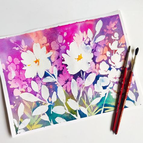 Masking Fluid Art, Block Watercolor, Hello Clarice, Watercolour Cards, Art 2024, Space Painting, Watercolor Projects, Watercolor Art Lessons, Fluid Painting