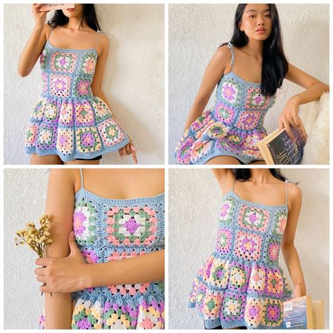 Granny Square Crochet Dress, Peplum Crochet, Square Dress, Dress Peplum, Crate Ideas, Confection Au Crochet, Milk Crate, Mode Crochet, Etsy Diy