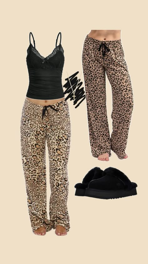 Lounge outfit /rest day fit Pajamas Aesthetic Outfit, Cheetah Print Pajamas, Pajama Day Outfits Spirit Week, Lazy Lounge Outfit, Pj Fits For School, Pajama Pants Outfit For School, 2000s Pajamas, Cute Pajama Outfits, Pajama Pants Outfit