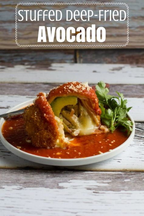 Stuffed Deep Fried Avocado - Away From the Box Fried Stuffed Avocado, Deep Fried Avocado, Chicken Stuffed Avocado, Avocado Appetizers, Fried Avocado, Stuffed Avocado, Lobster Pasta, Recipe List, Avocado Fries