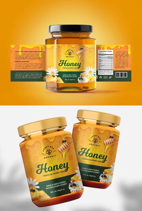 Bee Honey Design, Honey Bee Labels, Food Brand Design, Honey Business, Honey Label Design, Honey Jar Labels, Wood Frame House, Chip Packaging, Honey Logo