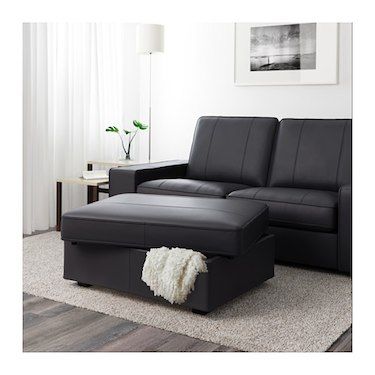 IKEA KIVIK footstool Big, practical storage space under the seat. Ikea Kivik Sofa, Kivik Sofa, Ikea Kivik, Ikea Living Room, Sofa Black, Media Furniture, Fabric Ottoman, Ikea Family, Living Room Storage