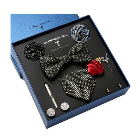 ♥ Gift set include (1 Tie + 1 Bow Tie + 2 Pocket Square + 2 Brooch + 1 Tie Clip + 1 Cufflinks)
♥ Bow Ties Adjustable strap
♥ Simple and delicate design
♥ Trendy and classic
♥ Deliver with a box
♥ Suitable as a gift or self use

Tie: 146 x 7.5cm
Bow Tie: 12 x 6cm
Pocket Square: 25 x 25cm / 25 x 25cm
Tie Clip: 6 x 0.6cm Gift Set Packaging, Set Packaging, Tie Rack, Tie Gifts, Fashion Man, Tie Clips, Packaging Ideas, Delicate Design, Mens Bow Ties