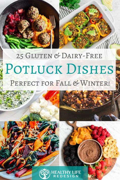 25 Gluten and Dairy-Free Potluck Dishes - Perfect for Fall & Winter Holiday Gatherings! Healthy Potluck Dishes, Breakfast Potluck Ideas, Gluten Free Potluck, Dairy Free Breakfast, Dairy Free Thanksgiving, Healthy Potluck, Breakfast Potluck, Gluten Free Party, Dairy Free Appetizers