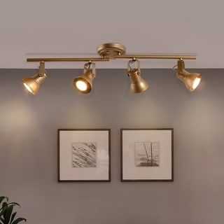 Adjustable 4-light Gold Spotlights Semi-flush Mount Tracking Ceiling Lights - L 29"x W 5"x H 7.5" - Bed Bath & Beyond - 32254701 Kitchen Track Lighting, Modern Track Lighting, Track Lighting Kitchen, Track Lighting Kits, Track Lighting Fixtures, Track Lighting Pendants, Spot Plafond, Led Track Lighting, Kitchen Lights