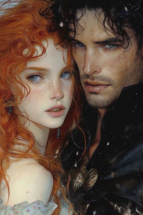 The Lochlann Feuds Fanart, Red Hair Fantasy Art, Fantasy Couple Art, Red Hair Paint, Watching Horror Movies, Characters In Real Life, Urban Portraits, Woman With Red Hair, Painting Of A Man