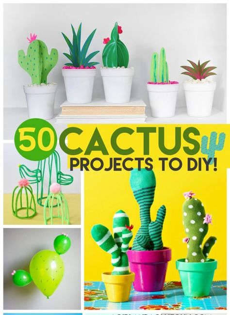 Cactus Diy Roundup - A girl and a glue gun Desert Classroom, Monumental Vbs, Cactus Centerpiece, Cactus Balloon, Rock Cactus, Paper Cactus, Cactus Craft, Cactus Embroidery, Cactus Party