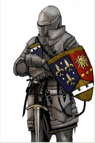 French knight of the 100 Years War in Barbute Visored helmet. French Knight Medieval, Barbuta Helmet, French Knight, Plate Armor, Medieval Drawings, Medieval Knights, Armor Clothing, Age Of Empires, Knight Art