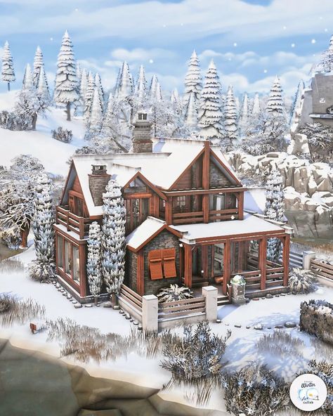 Winter Cabin || no CC Hello! This is my contribution for the #frostywintercollab hosted by @iamcowplant & @jennloves2build ❄️ For this cozy wintery themed collab I built this warm wood cabin in Windenburg ✨ Make sure to check out the hashtag so you won't miss any build of this collab! All the members did such a great job 🤍 I hope you like! #TheSims4 Sims 4 Ski Lodge, Sims 4 Log Cabin, Sims 4 Windenburg Build, Sims 4 Winter House, Sims 4 Cabin House, Bloxburg Winter Cabin, Sims Cabin, Cabin Sims 4, Sims 4 Cabin