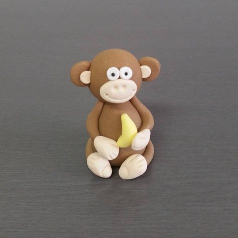 Monkey Cake Topper, Fondant monkey Monkey Cake Topper, Fondant Monkey, 3d Monkey, Clay Activity, Animals Monkey, Monkey Decorations, Monkey Cake, Air Dry Clay Projects, Soy Products