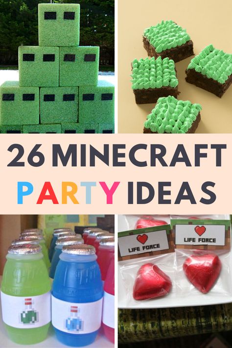 Loads of great ideas for your child's Minecraft party. From food and decorations to invitations and party bags. We've got you covered. Minecraft party ideas, including games. Minecraft Themed Party, Ideas For Party Food, Minecraft Birthday Party Games, Minecraft Party Invitations, Diy Minecraft Decorations, Ideas For Minecraft, Minecraft Party Ideas, Minecraft Party Food, Minecraft Party Favors